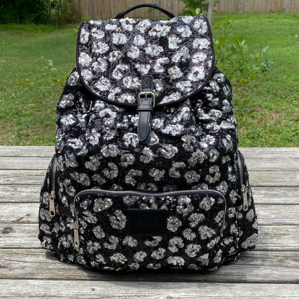 Victoria's Secret PINK Bling Black Leopard Backpack with Sequins *RARE*